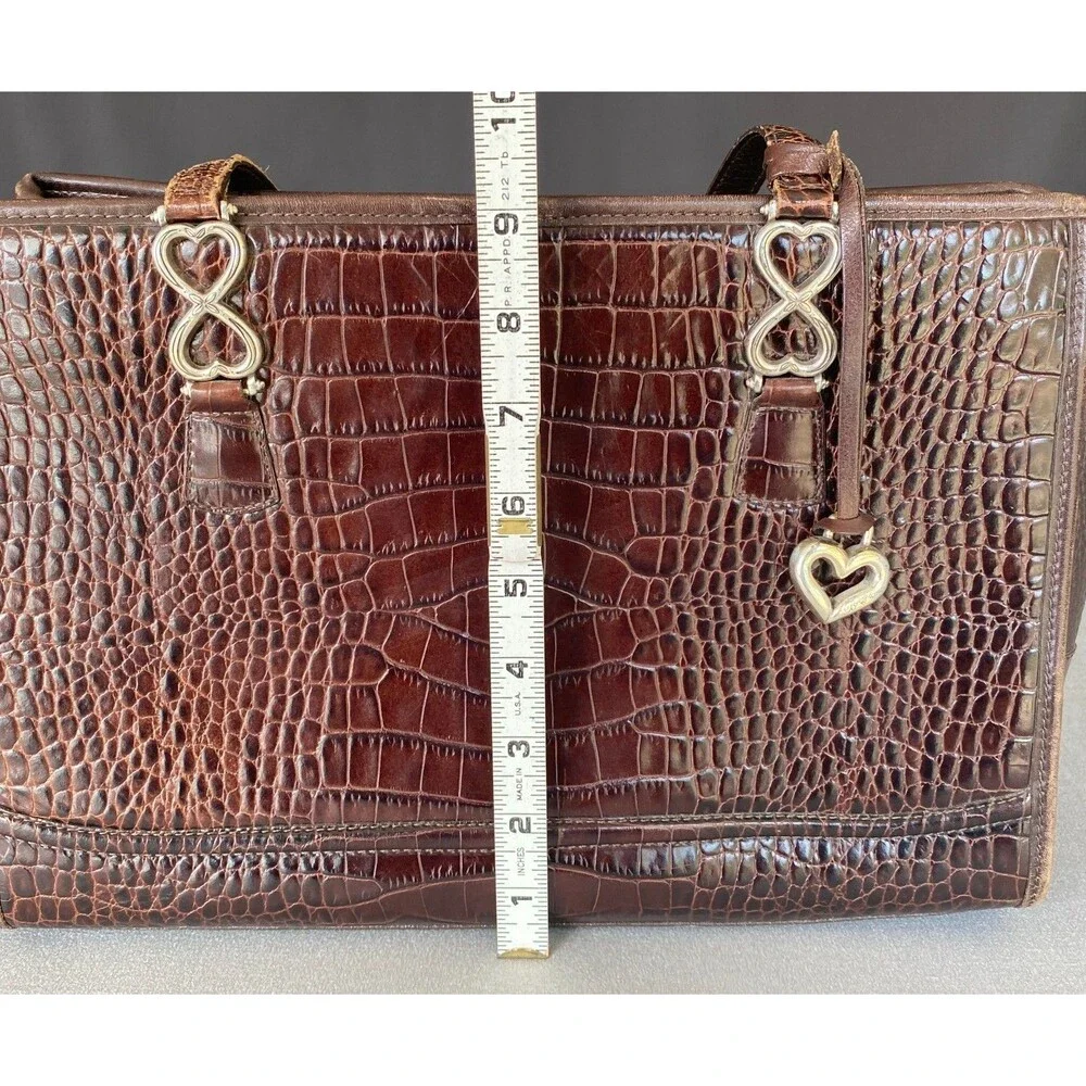 Brighton Brown Croc Embossed Leather Tote Shoulder Bag Heart Charm A459979